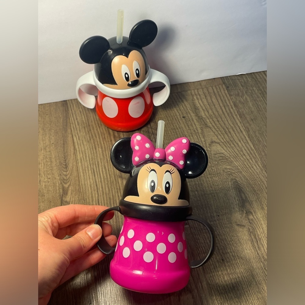 Disney Minnie And Mickey Mouse Sippy Cup Straw Kids BPA Free 10 Oz Set of 2